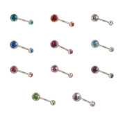 Curved Stainless Double Gem Navel Bells 14 Gauge - Assorted 11 Pack 