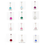 Double Jeweled Navel Bar SS 14 Gauge - Assorted 12 Pack 