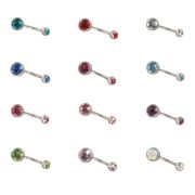 Curved Stainless Double Gem Navel Bells 14 Gauge